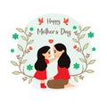 Happy mother's day greeting card with cute little girl kissing her mother Royalty Free Stock Photo