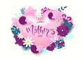 Happy Mother`s Day greeting card design with beautiful blossom flowers, heart, butterflies and lettering. Design layout