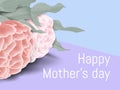 Happy mother`s day greeting card design, minimalist rose flowers and leaves on purple and blue