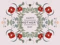 Happy mother`s day greeting card design, mirror effect/ symmetry camellia and other flowers wreath on light red