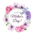 Happy Mother s Day greeting card on floral background. Congratulation card design with flowers and lettering.