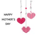Happy Mother's day greeting card. Hanging cute valentine hearts vector background