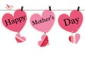 Happy Mother's Day greeting card with hanging heart and i love you text vector background