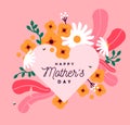 Happy Mother\'s Day pink heart floral cartoon card Royalty Free Stock Photo