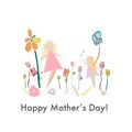 Happy Mother`s day greeting card. Mom and kids with flowers illustration Royalty Free Stock Photo