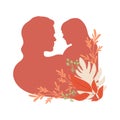 Happy Mother`s Day Greeting Card. Mother and child and flowers