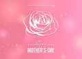 Happy Mother`s day greeting card with outline rose on beauty pink background