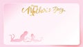 Happy mother`s day greeting card. Paper cut style child daughter congratulates mom with playing and smiling with hands showing Royalty Free Stock Photo