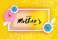 Happy Mother`s Day Greeting card. Pink Blue Paper cut Flower. Rectangle Frame. Space for text. Royalty Free Stock Photo