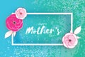 Happy Mother`s Day Greeting card. Pink Paper cut Flower. Rectangle Frame. Space for text. Royalty Free Stock Photo