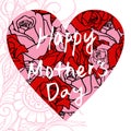 happy mother\'s day greeting card with pink and red roses in heart frame and text Royalty Free Stock Photo