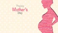 Happy Mother`s Day greeting card. Pink silhouette of pregnant woman with a cloud of words inside on a yellow background Royalty Free Stock Photo