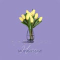 Happy Mother`s Day greeting card. Spring cut flowers tulips, festive background. Vector illustration. Women`s holiday Royalty Free Stock Photo