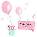 Happy Mother's Day greeting card. Watering flower fairy and balloon vector background