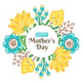 Happy Mother`s day. Holiday of mom. Floral decoration. Round frame of colorful flowers. Women`s celebration Royalty Free Stock Photo