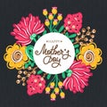 Happy Mother`s day. Holiday of mom. Lettering with floral decoration. Round frame of flowers Royalty Free Stock Photo