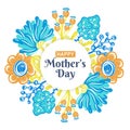 Happy Mother`s day. Holiday of mom. Lettering with floral decoration. Round frame of flowers Royalty Free Stock Photo