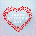 Happy Mother's day inscription on blurred soft background. Celebration greeting card design template.