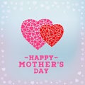 Happy Mother's day inscription on blurred soft background. Celebration greeting card design template.