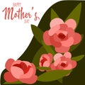 Happy Mother's Day inscription on a white background. A bright illustration with delicate flowers, leaves and shadow