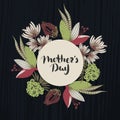 Happy Mother`s day. Lettering in frame. Spring holiday. Floral round frame. Hand drawn flowers around circle Royalty Free Stock Photo