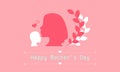 Happy mother`s day. mini heart love sign. lady kiss on forehead her child and around with leaf. silhouette style. vector Royalty Free Stock Photo
