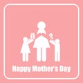 Happy Mother's Day Mom and Children Stick Figure Monochrome