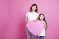 Mom and daughter showing love symbol