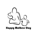 Happy mother`s day, mother holding baby with hold hand son illustration logo