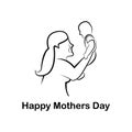 Happy mother`s day.mother hug baby logo illustration. mom take care boy and daughter