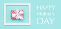Happy Mother`s Day Pastel Blue Candy Colour Background. Mothers day flat lay minimal web banner