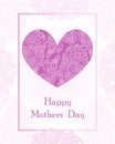 Happy Mother`s Day. Postcard vector template with big pink heart. Design greeting with abstract flower. Royalty Free Stock Photo
