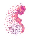 Happy Mother`s Day! Profile of pregnant woman of hearts