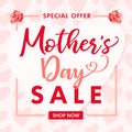 Happy Mother`s Day rose flower and red hearts banner Royalty Free Stock Photo
