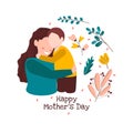 Happy Mother`s Day Son Child Flower Floral Flat Illustration