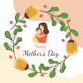 Happy Mother`s Day Son Child Flower Floral Flat Illustration