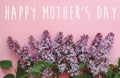 Happy mother`s day text, greeting card. beautiful lilac purple f