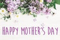 Happy mother`s day text sign. greeting card. gentle pink lilac f