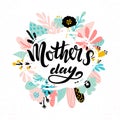 Happy Mother s day typography background with abstract floral frame in pastel colours. Mothers day lettering.