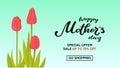 Happy Mother`s Day typography lettering poster on floral frame background. Sale, shopping tag with flower decor. Mothers