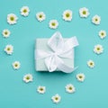 Happy Mother`s Day, Women`s Day, Valentine`s Day or Birthday Background. Pastel Blue Candy Colour flat lay minimal concept.