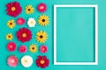 Happy Mother`s Day, Women`s Day, Valentine`s Day or Birthday Pastel Blue Background. Turquoise colored flat lay greeting card. Royalty Free Stock Photo