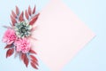 Happy Mother`s Day, Women`s Day, Valentine`s Day or Birthday Pastel Colored Background. Floral flat lay greeting card. Royalty Free Stock Photo