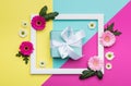 Happy Mother`s Day, Women`s Day, Valentine`s Day or Birthday Pastel Candy Colours Background. Floral flat lay. Royalty Free Stock Photo