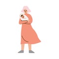 Happy Mother Standing Hold Newborn Kid Vector Illustration