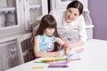 Happy mother teach her daughter to paint. Royalty Free Stock Photo