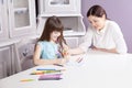 Happy mother teach her daughter to paint. Royalty Free Stock Photo