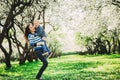 Happy mother and toddler son playing outdoor in spring or summer park Royalty Free Stock Photo