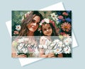 Happy Mother's Day. The girl gives his mother a bouquet of flowers. Greeting card for the holiday Mother's Day. Royalty Free Stock Photo