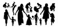 Happy Mother's Day. Set of silhouettes of mom with baby. Vector illustration Royalty Free Stock Photo